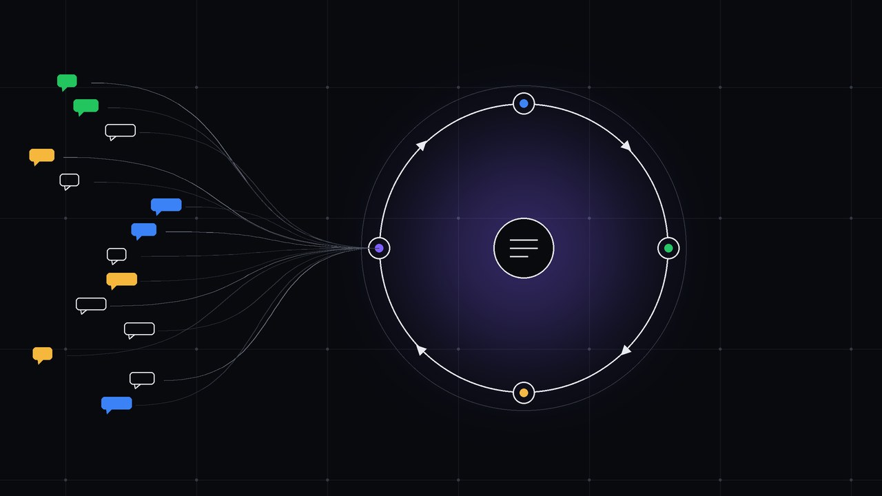 Illustration connecting public developer discussions with search and content review.